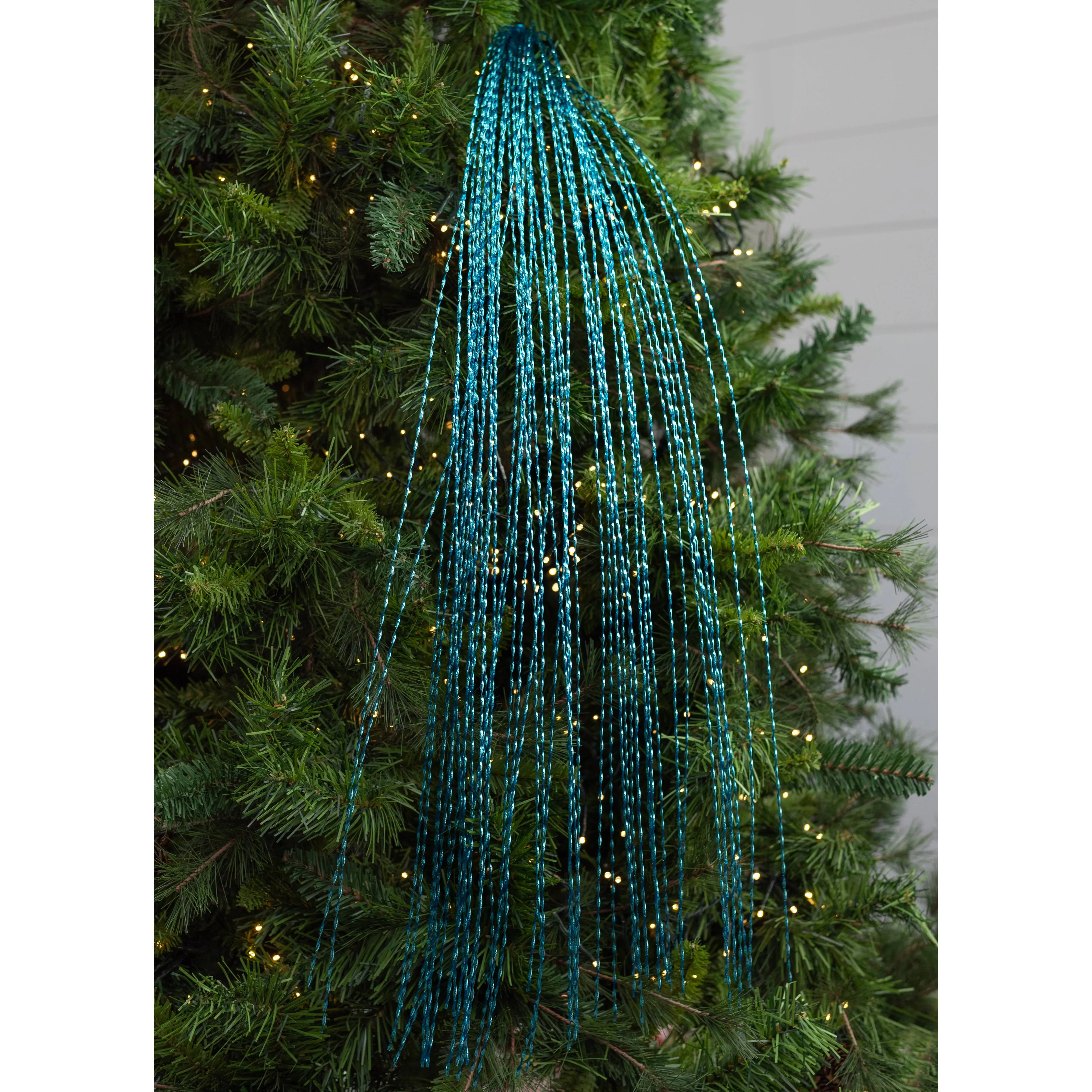 48" Metallic Twisted Grass Spray: Turquoise Aqua Blue