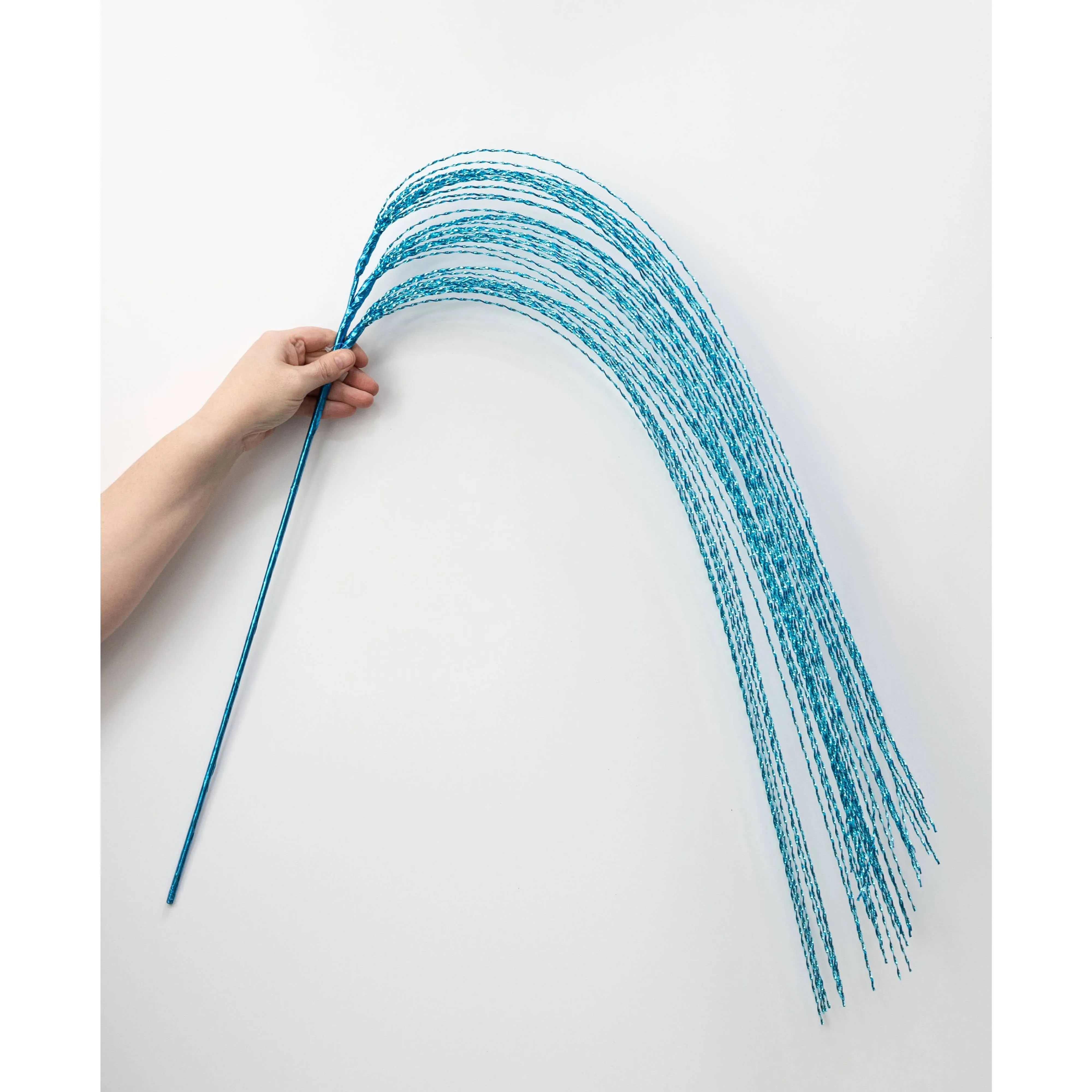 48" Metallic Twisted Grass Spray: Turquoise Aqua Blue