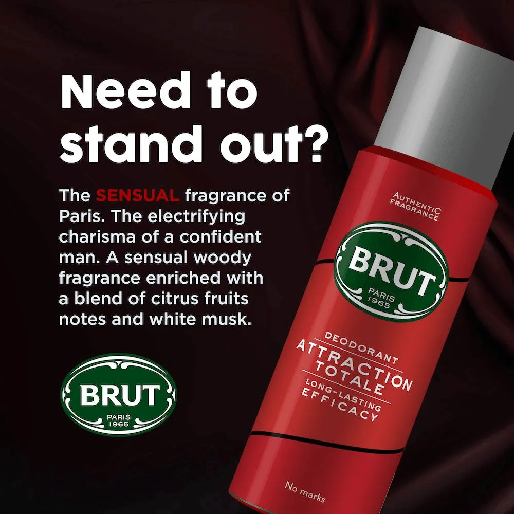 Brut Attration Totale Long Lasting Body Deodorant Spray - 200ml