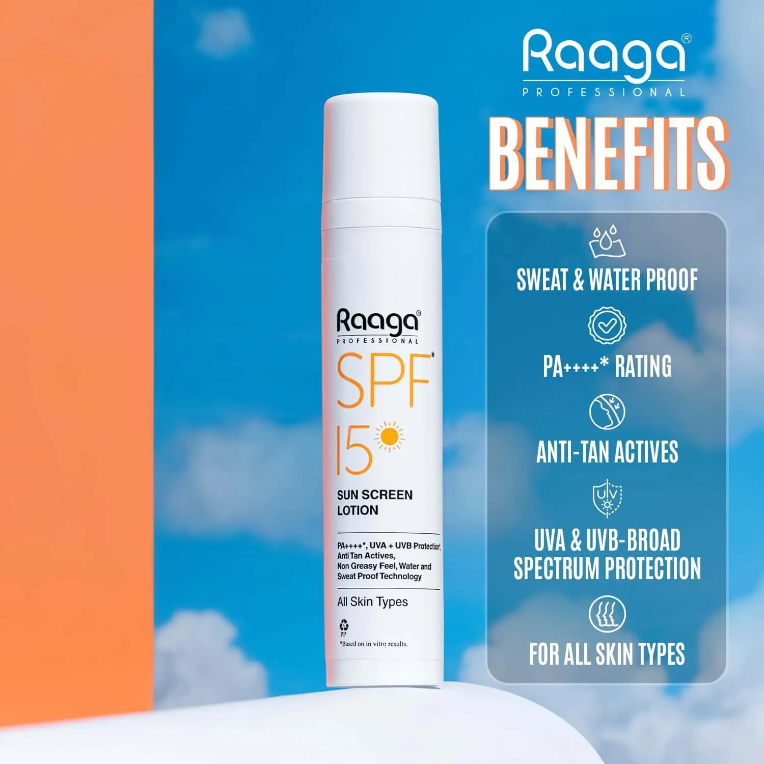 Raaga Professional SPF 15 Sunscreen Lotion | PA    , UVA   UVB Protection, Anti Tan Activities, Non-Greasy Feel, Water and Sweat Proof Technology (55 ml)