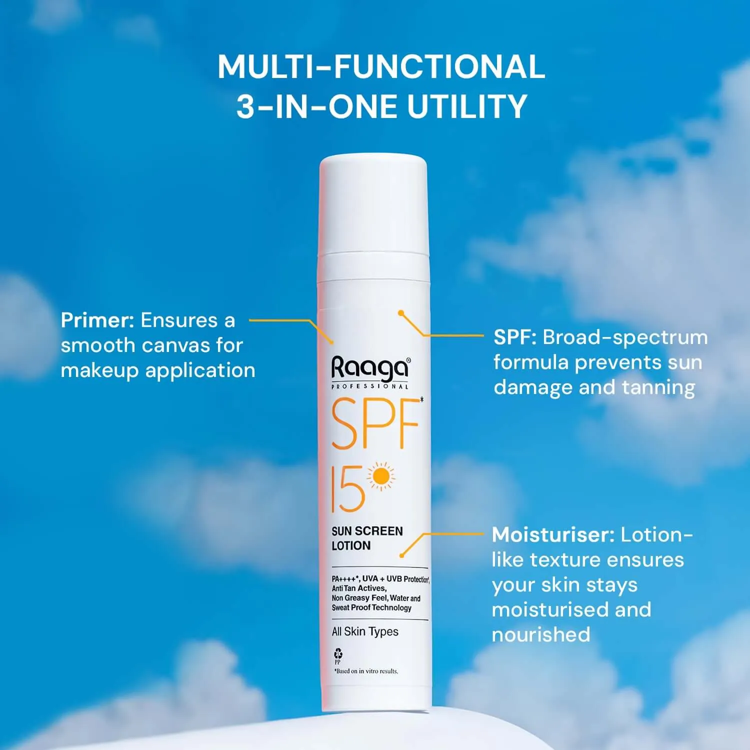 Raaga Professional SPF 15 Sunscreen Lotion | PA    , UVA   UVB Protection, Anti Tan Activities, Non-Greasy Feel, Water and Sweat Proof Technology (55 ml)